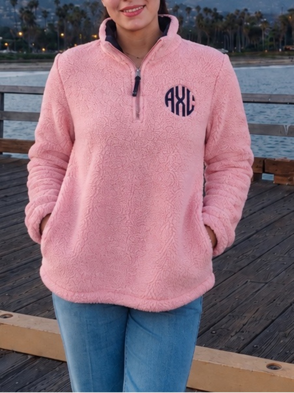 Charles River Apparel Pink Sherpa Fleece Quarter Zip Pullover Size S Cozy
